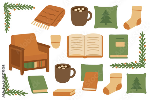Cozy winter reading nook with warm drinks, blankets, and books set up for relaxation