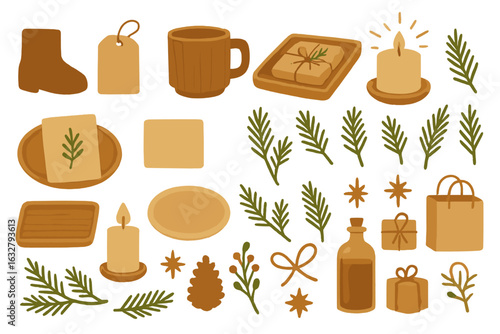 Warm and inviting decor elements for a cozy seasonal celebration or gathering featuring earthy tones and natural textures
