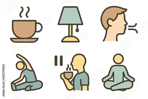 Relaxing activities for wellness in a cozy indoor setting with warm beverages and mindful movements