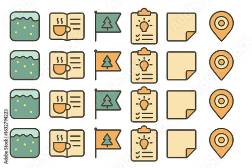 Collection of creative icons depicting various activities, symbols, and elements for design projects in a minimal style