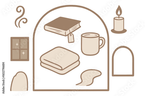 Cozy indoor setup with a warm drink, blanket, and books for a relaxing afternoon