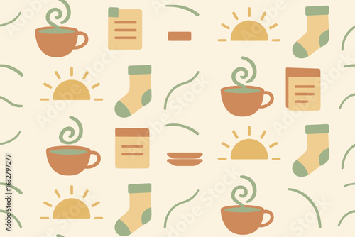 Cozy morning routine with coffee, sunshine, and warm socks for a perfect start to the day in a cheerful atmosphere