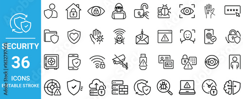 Cyber Security and Data Protection Line Icons Set – Editable Stroke