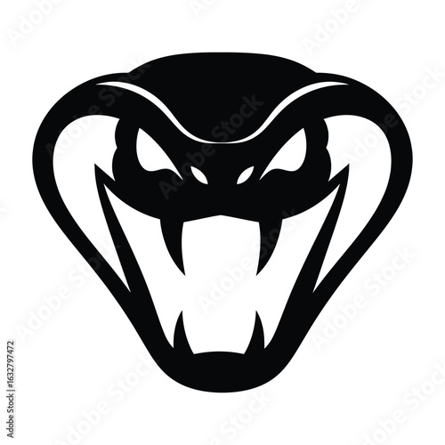 Aggressive Snake Head Silhouette with Fangs – Vector Animal Logo Illustration