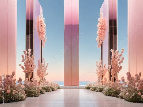 Modern pink wedding altar