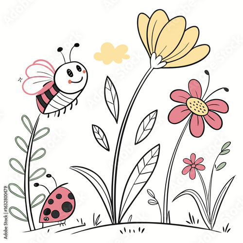 Vector floral background with flowers butterflies and decorative nature pattern