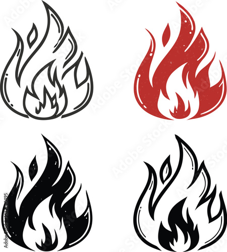 Set of fire flame icons with burning heat and orange flames vector illustration