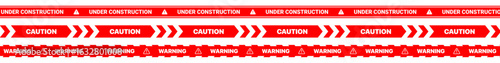 Red Caution Tape Seamless Background PNG for Under Construction Web Page with Warning Sign and White Stripes Alert Banner Design