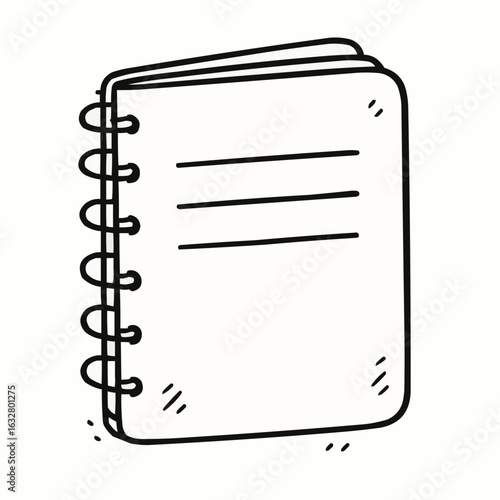 Blank spiral notebook with lines on white background  