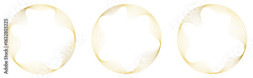 Abstract frame with wavy inner corners. Round border made with thin golden lines. Luxury concept. Vector illustration.