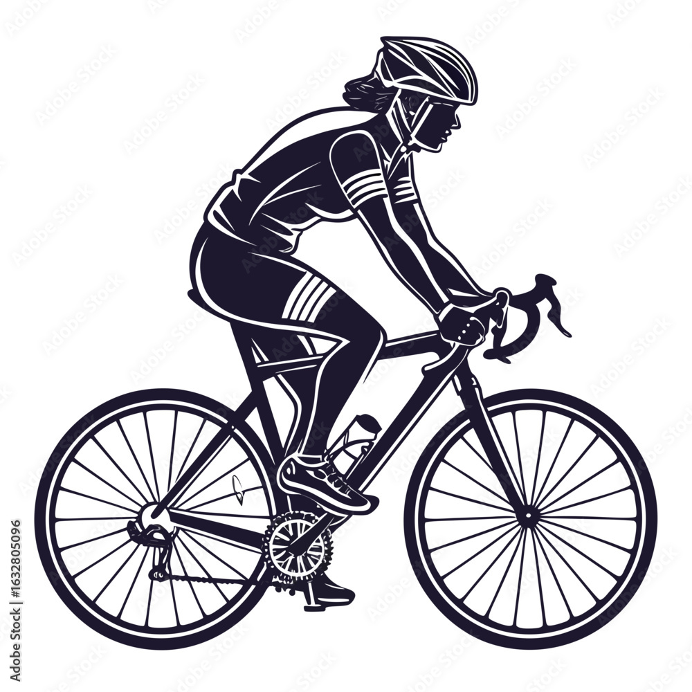 Naklejka premium Silhouette of a woman cyclist wearing a helmet riding a bicycle in a dynamic and sporty style design created with generated ai