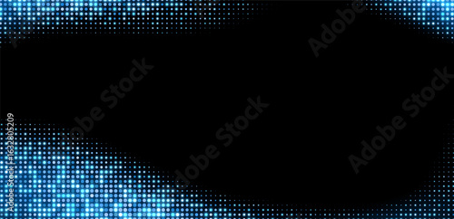 Blue halftone background, abstract glittering dots backdrop, disco texture design, shiny confetti banner. Vector illustration.