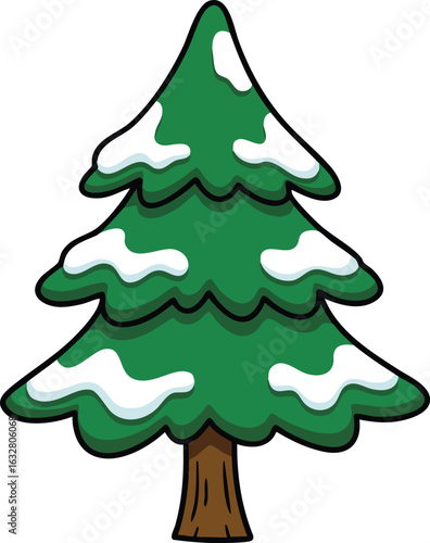 Pine tree with snow on branches evergreen tree winter season nature vector illustration 