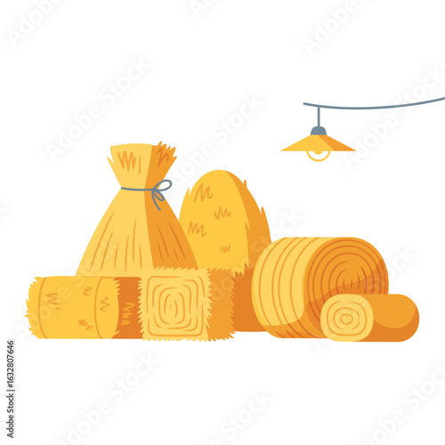 Farm hay bales and a hanging lamp illustration