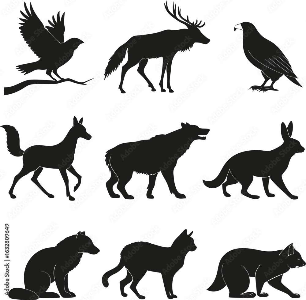 Fototapeta premium Animals silhouette bundle set bundle vector design with white background
