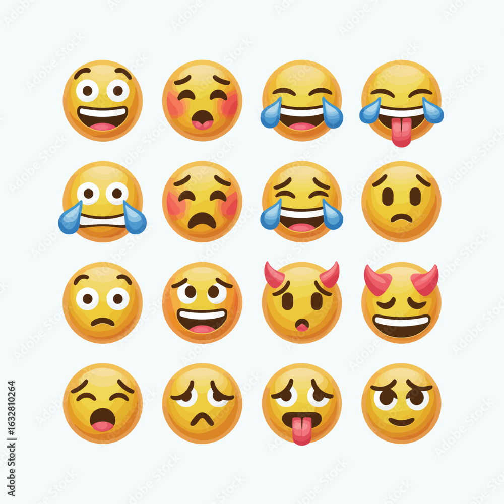 Fototapeta premium Collection of diverse emoji faces expressing various emotions and moods