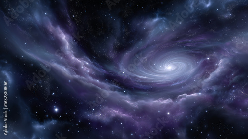 Wallpaper Mural Beautiful celestial landscape featuring star clusters, glowing dust trails, and swirling pink and violet gases, richly colored nebula formations surrounding a dark void, realistic Torontodigital.ca