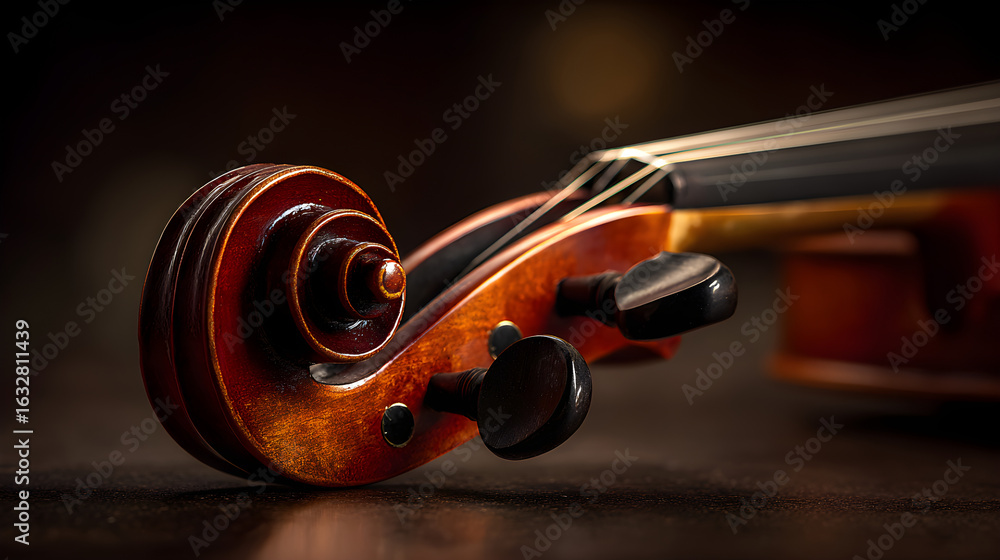 Fototapeta premium Violin detail instrument with tuning pegs. String bass tailpiece