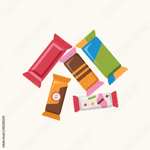 Assortment of colorful candy bars and snack bars