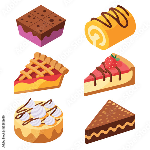 Collection of six delicious and colorful dessert illustrations