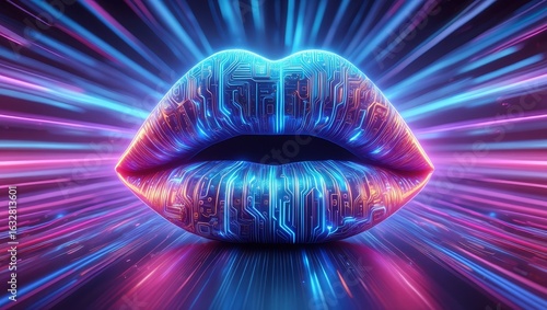 Wallpaper Mural Futuristic neon lips technology concept digital art ai generated image background Torontodigital.ca