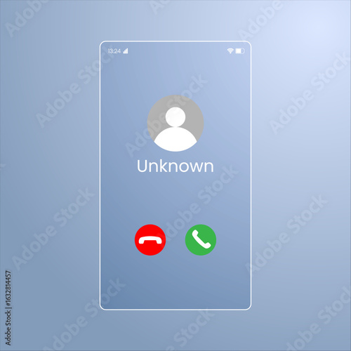 Incoming Phone Call Screen With Unknown Caller On Smartphone Interface With Accept Decline Buttons
