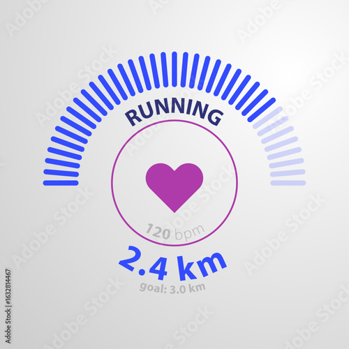 Running Tracker Interface Showing Heart Rate And Distance Progress For Fitness Monitoring