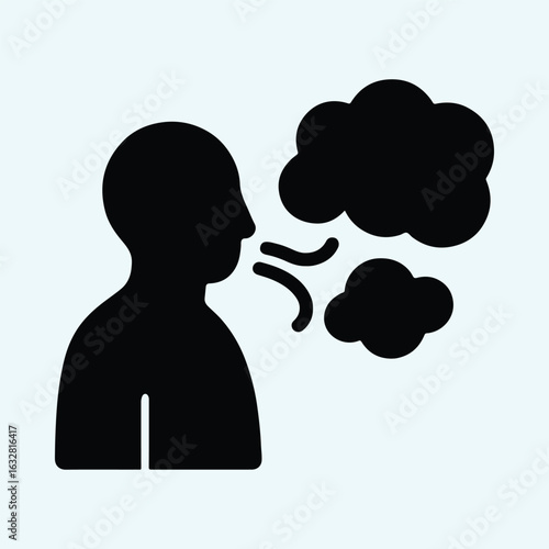 Silhouette person exhaling virus cloud black conceptual vector illustrator