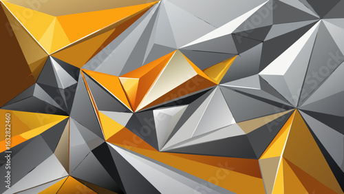 Abstract geometric background with sharp edges and facets in gold and grey tones