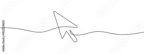 Continuous line vector of mouse cursor, computer, technology. editable stroke.