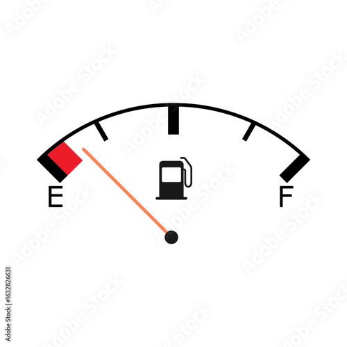 Illustration of fuel gauge nearing the end of the tank, it's time to fill up now. Designed on a white background.