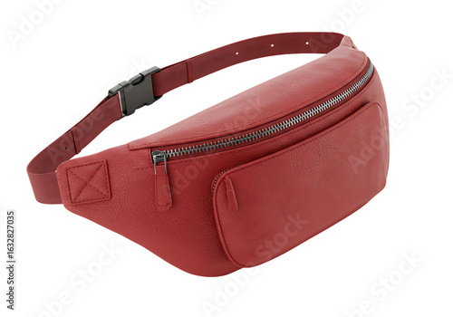 Stylish Red Leather Bum Bag for Everyday Use Fashionable and Versatile Accessory Perfect for Travel and Outdoor Activities on Black Background