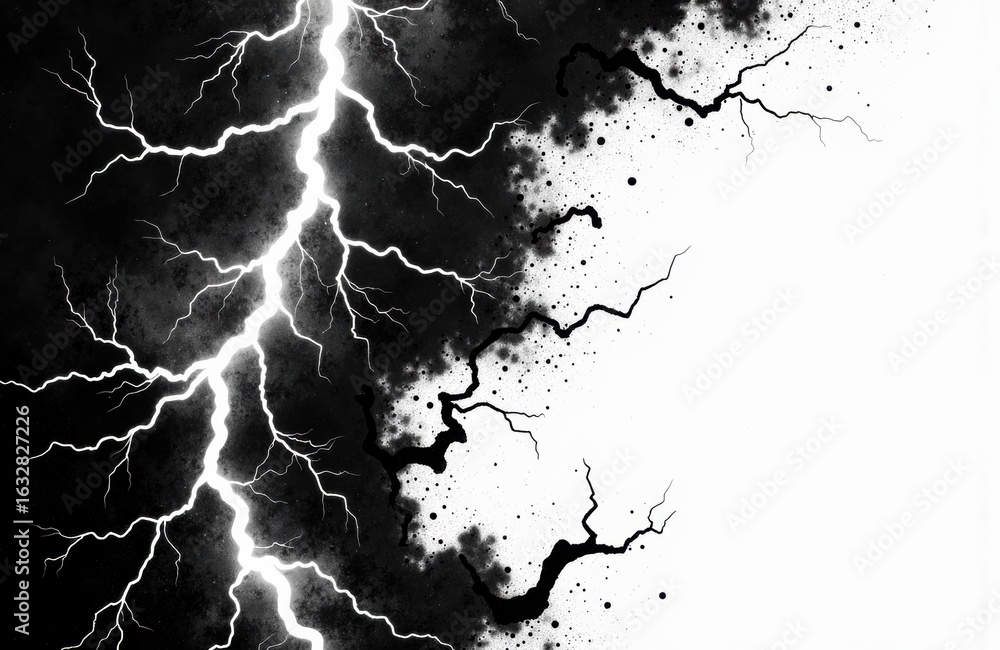 Obraz premium Lightning bolt striking through dark storm clouds with vivid energy and contrast