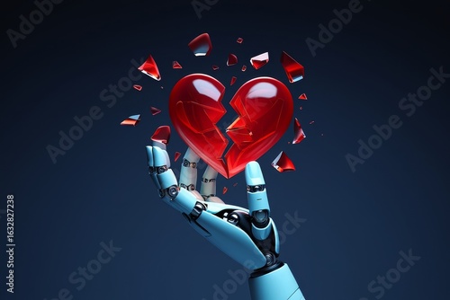 Broken heart robot hand ai technology artificial intelligence love concept design