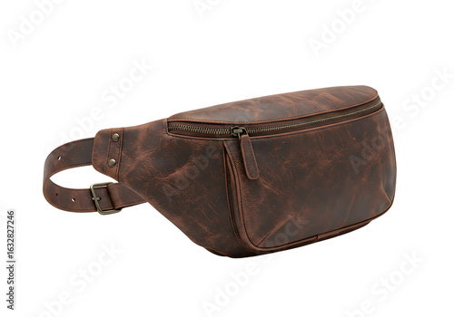 Stylish Vintage Leather Fanny Pack Waist Bag for Travel and Everyday Use Fashionable Accessory on Black Background