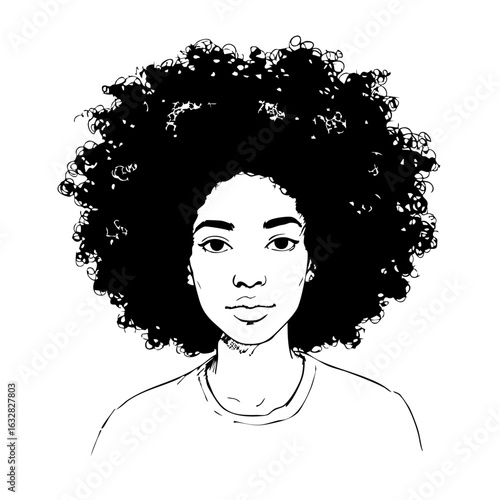 Portrait of Afro woman with a voluminous, naturally curly hairstyle, a striking Portrait of Afro woman, embodying freedom and confidence. The portrait displays the beauty of Afro woman for fashion,