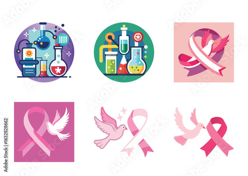 Diverse Vectors Representing Science and Breast Cancer Awareness Campaigns