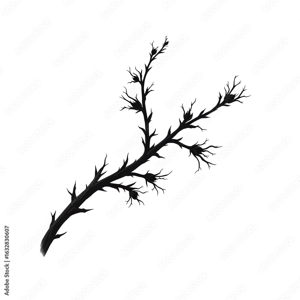 Fototapeta premium Elegant Twisting Branch with Delicate Leaves in Minimalist Style