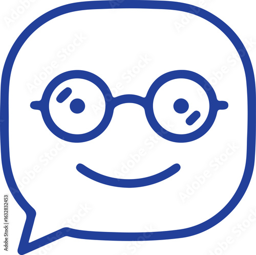 Whimsical Chat Bubble with Glasses An Illustration of Simple Geometric Shapes Conveying Lightheartedness and Intellectual Charm