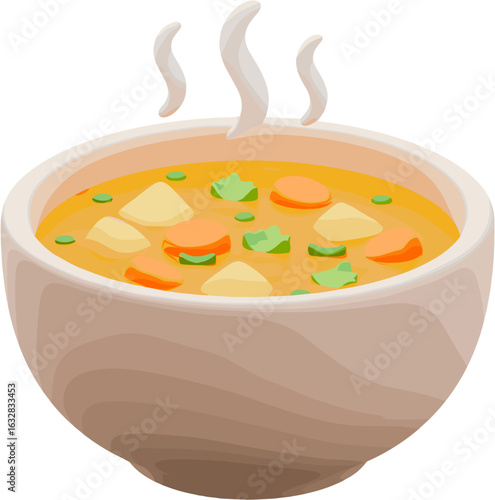 Steaming bowl of vegetable soup, vibrant and comforting image