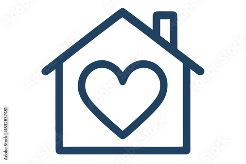 indigo house icon, line art house and heart, home healthcare symbol, digital healthcare, modern design, healthcare and medical icon