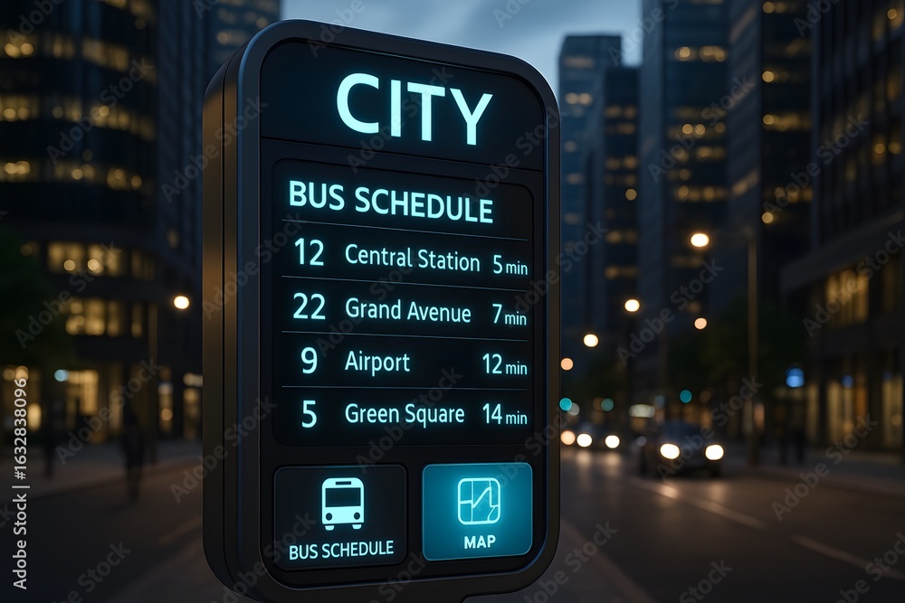 Obraz premium City transport schedule digital information kiosk for public transportation