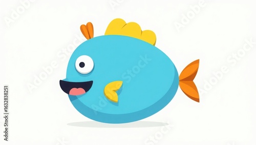 A cheerful blue cartoon fish swimming happily, isolated vector illustration for children's design and concepts