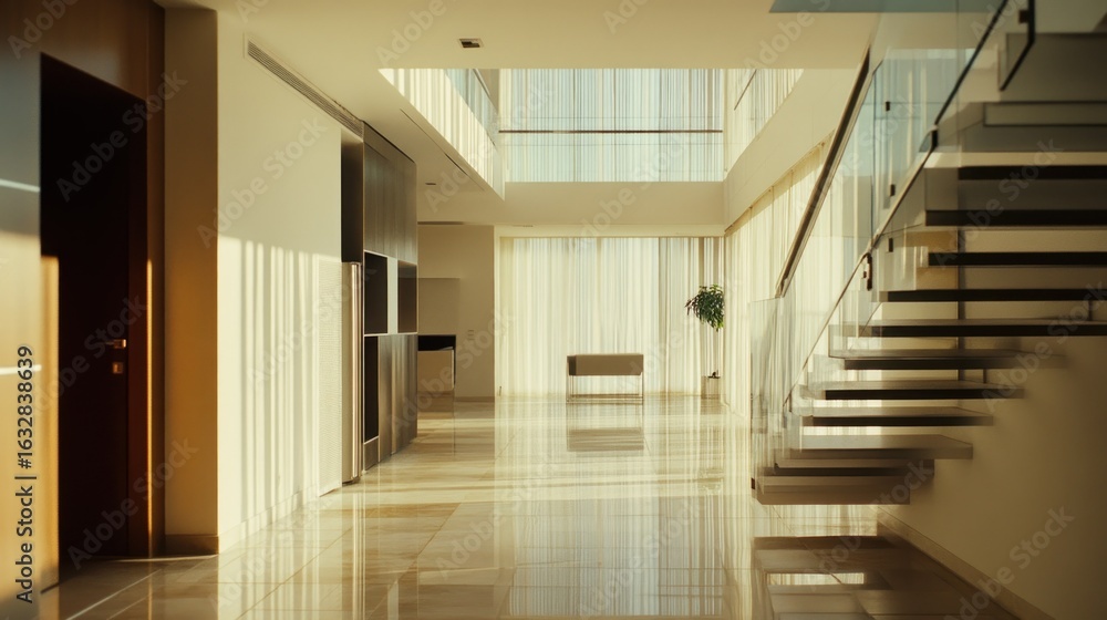 Fototapeta premium Spacious interior showcasing modern architecture with natural light illuminating the space