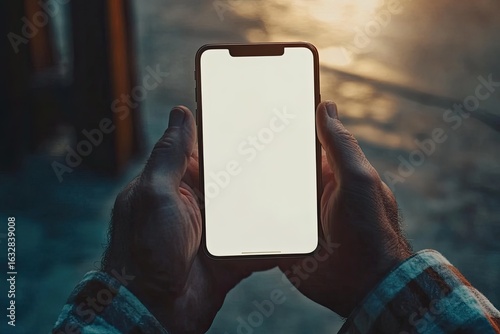 High Definition Visual of Set of Mans Hands Holding Smartphone