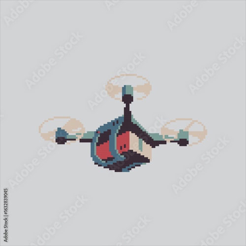 Pixel art illustration Drone Delivery. Pixelated Drone Package. Drone Package Delivery Transportation display Icon pixelated for the pixel art game and icon for website and video game. old school retr