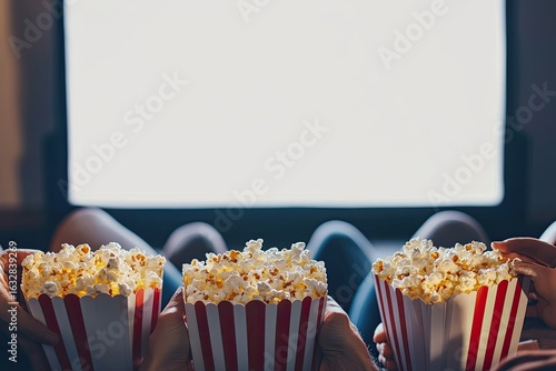 High Quality Picture of Friends Eating Popcorn and Watching Movie