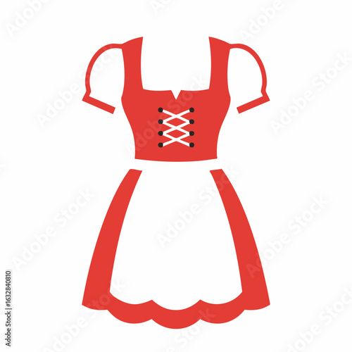 Red dress with apron illustrated on a white background, this red dress with apron is an icon that can be used in so many ways, this red dress with apron is representative of traditional clothing.