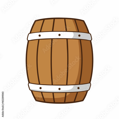 Wooden barrel for wine storage. Classic oak barrel with metal hoops. Rustic wooden barrel perfect for wine cellars or vintage designs.