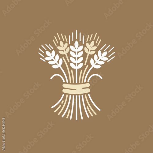 Wheat sheaf icon illustration. Simple wheat sheaf design with tied stalks and ears of grain. Stylish wheat sheaf image for bakery logo, bread packaging, and harvest festival design.